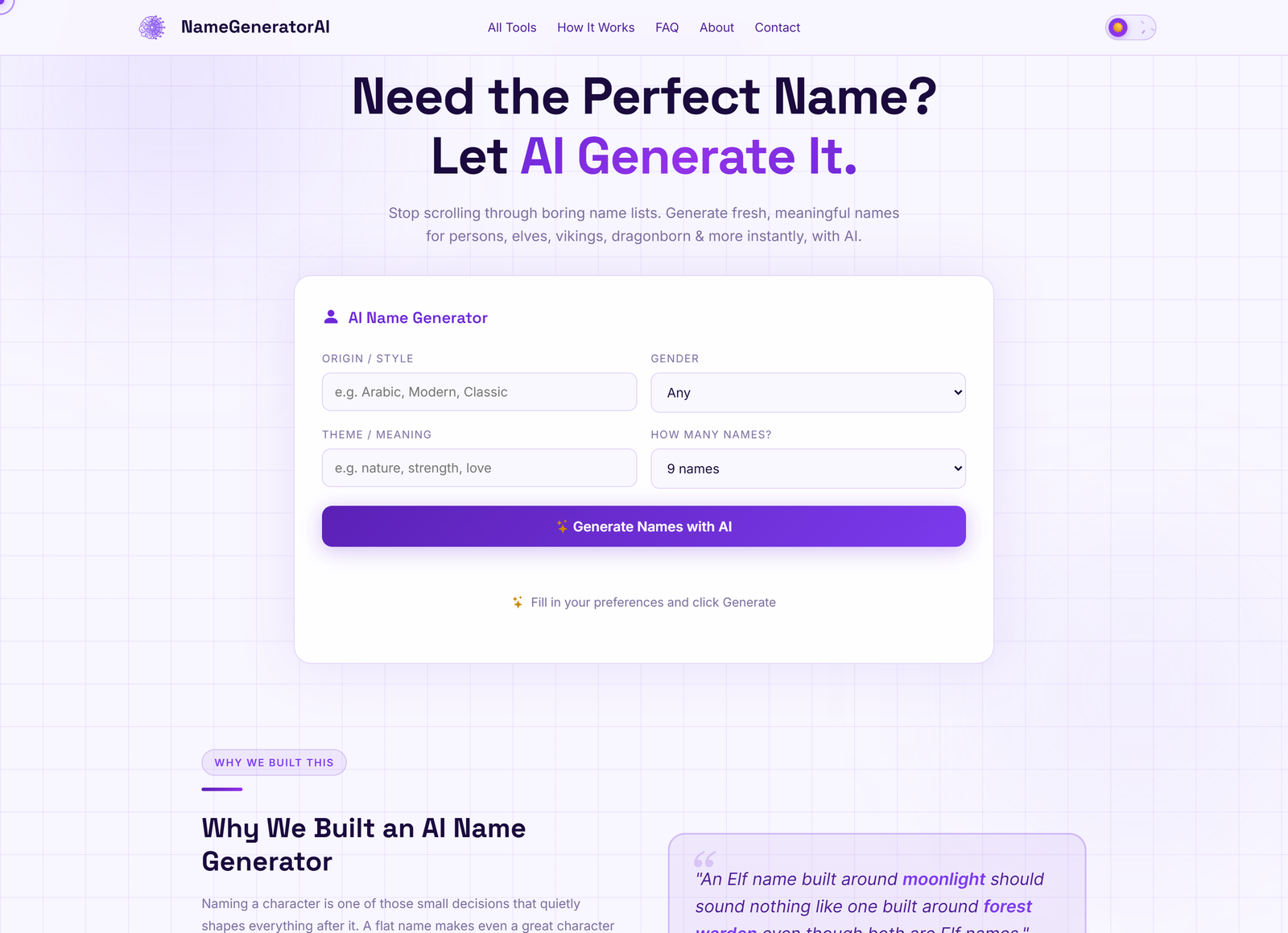 NameGeneratorAI — AI Name Generator Platform